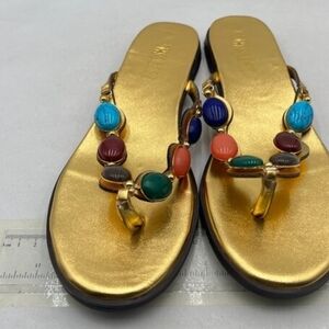 Miss Left Golden Sandals with Multicolor Beads Size 10. Beautiful